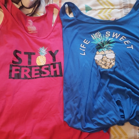 ♡SOLD♡Two Pineapple Tank Tops - Picture 1 of 6